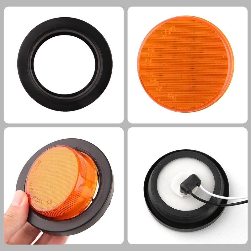 Partswcgg 2.5" Round Amber Led Marker Lights 13LED, 10Pcs 2.5 Inch Round Led Trailer Marker Lights Clearance Lamps Sealed Flush Mount w/Rubber Grommets and 2 Prong Trailer Wire Pigtails Waterproof 12V - Image 4
